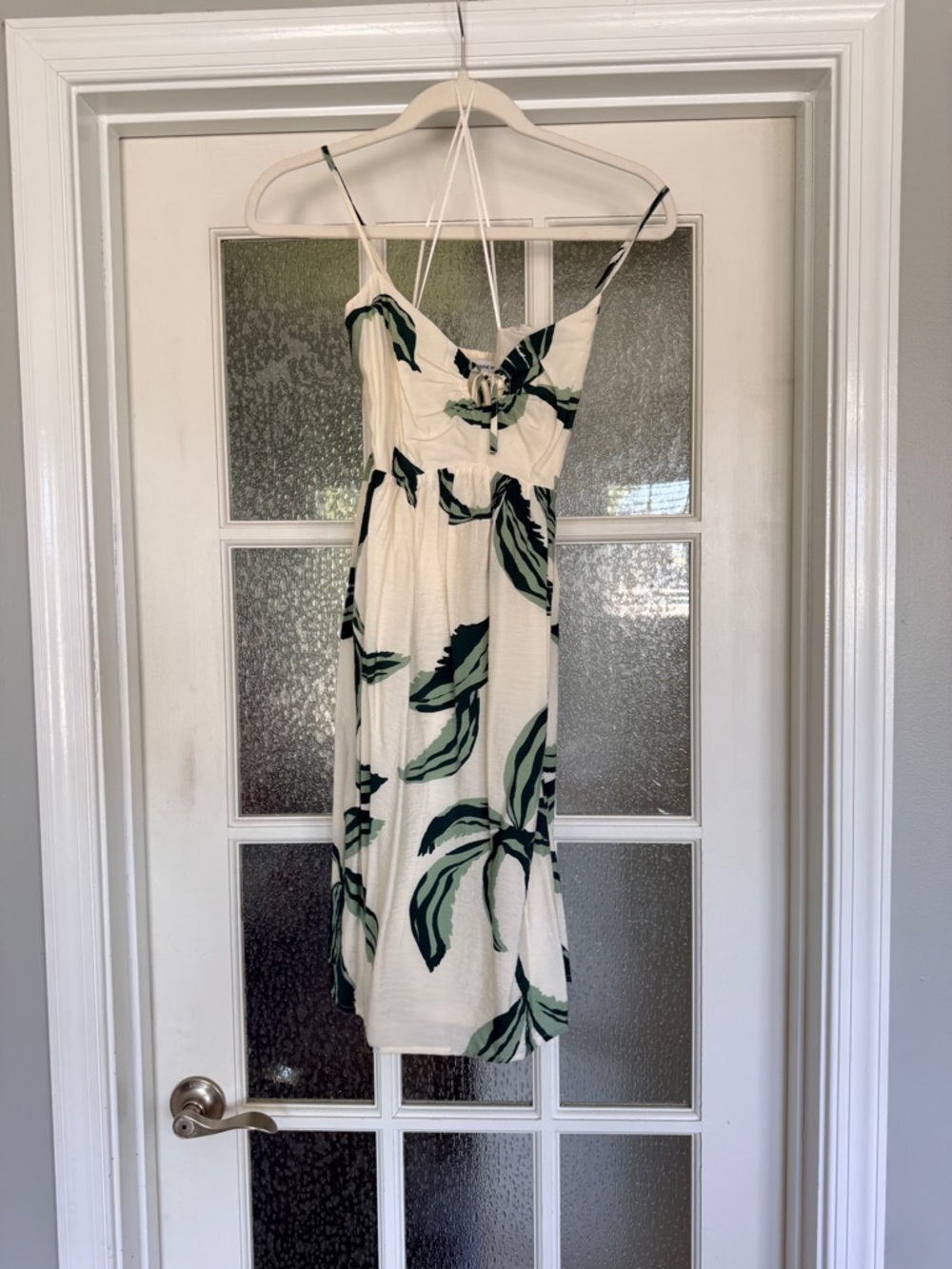 Nine West Cream Midi Dress with Green Leaf Print